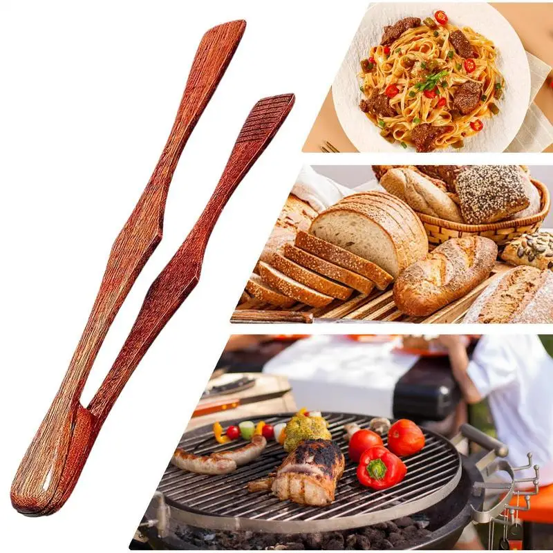 1pcs Wooden Food Tongs Anti-slip Handle Durable engthened Multi-purpose Salad Cake Bread Food Tongs Universal Kitchen Tool