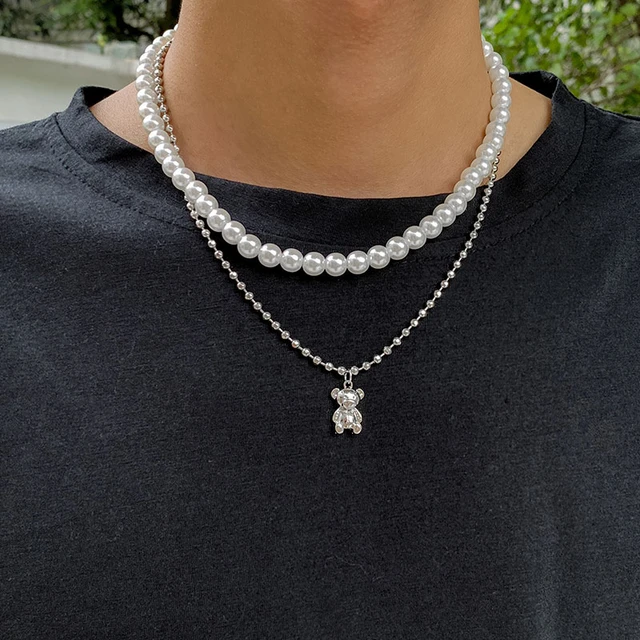 Buy Layer Gift Choker Imitation Pearl Necklace Men Clavicle Chain