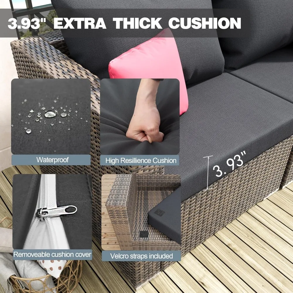 Outdoor Patio Sectional Furniture Set with Ottomans, Wicker Patio Furniture Conversation Sets Sofa for Backyard Garden 3
