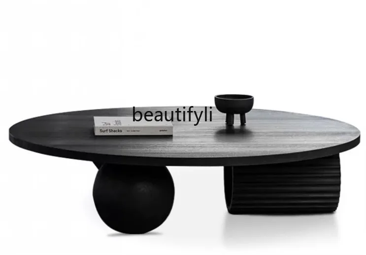 

Round Coffee Table Miji Style Black Oak Solid Wood Coffee Table Nordic Italian Coffee Tea Table