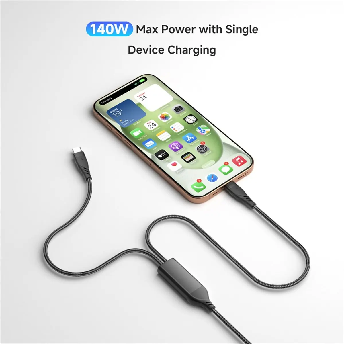 정시 출고- 2 in 1 USB C 케이블 최대 PD 140W 고속 충전 케이블 USB C to 듀얼 USB-C 데이터 케이블 아이폰 화웨이 맥북 PC 노트북용
