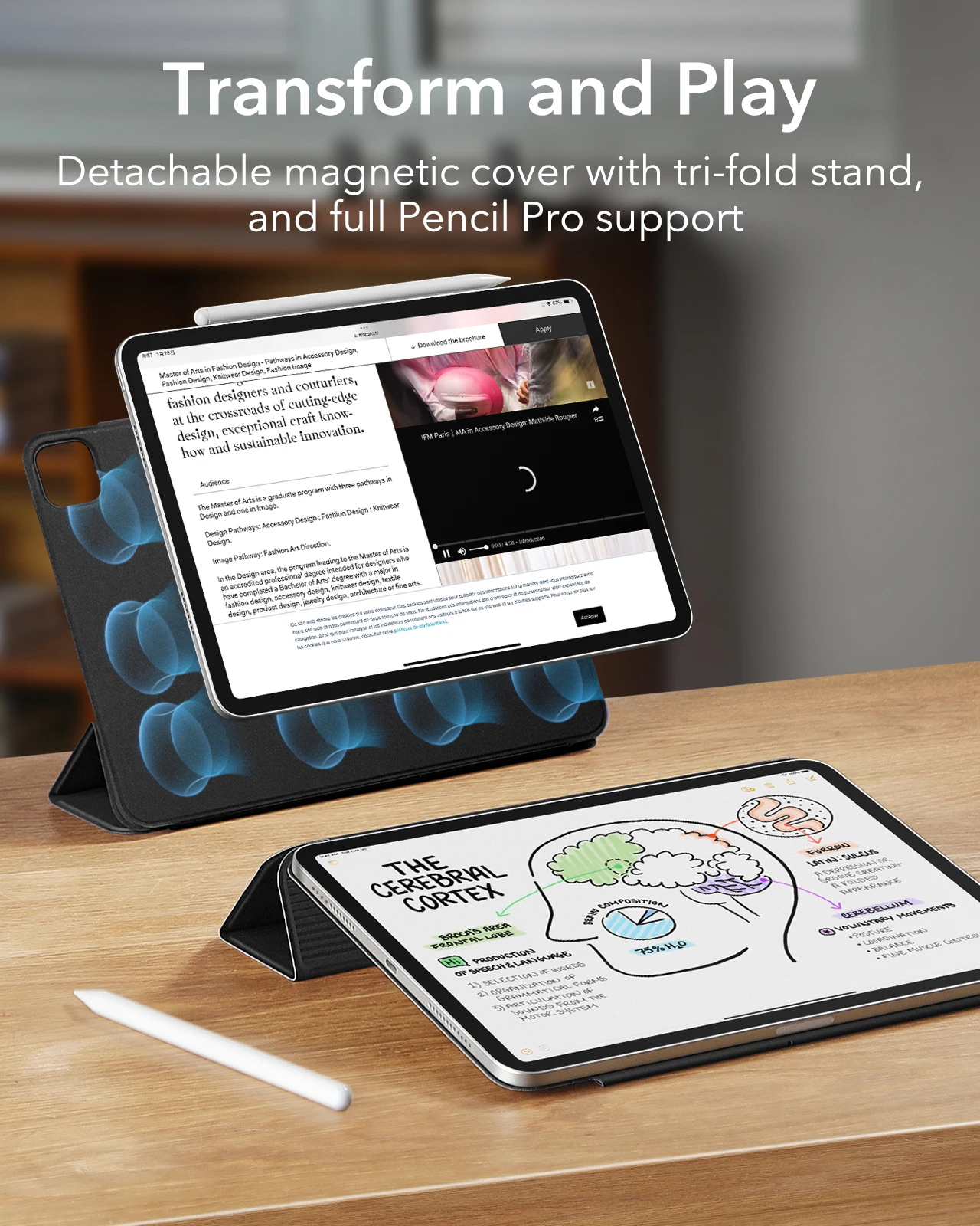 ZryXal Custodia Magnetica Per IPad Pro 11” M4 (2024) Con Portapenne - Supporta Pencil Pro E Auto Sleep/Wake