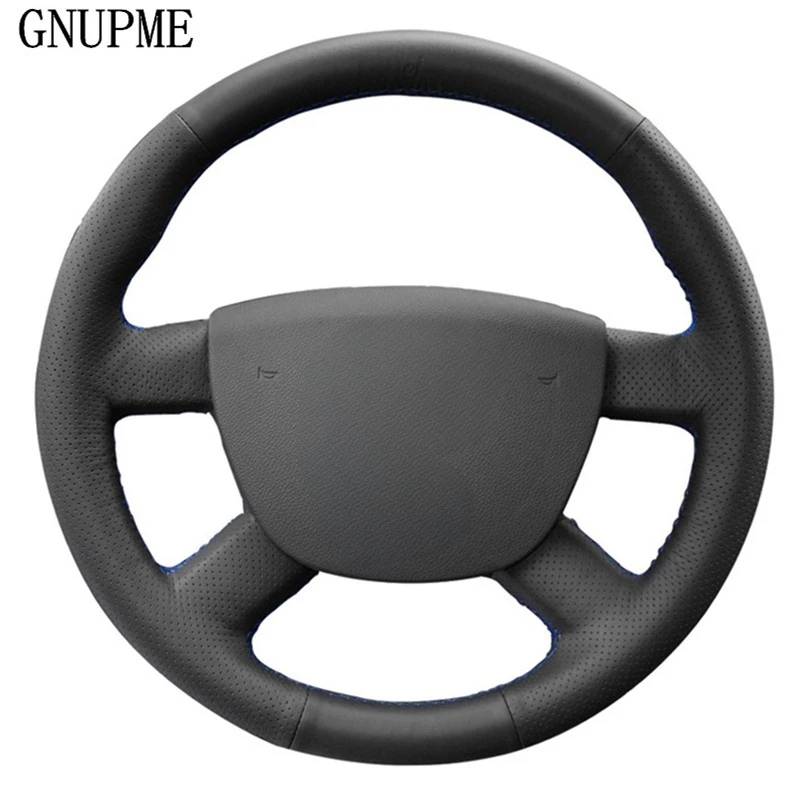 

Прошитый вручную черный чехол из натуральной кожи для Ford Kuga 2008-2011 Focus 2 2005-2011 чехол рулевого колеса автомобиля 2007-2010 Transit