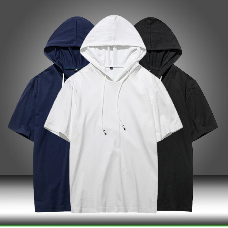 STORTO Mens Drawstring Hooded T-Shirts Solid Short Sleeve Sweatshirt Summer Casual Tops