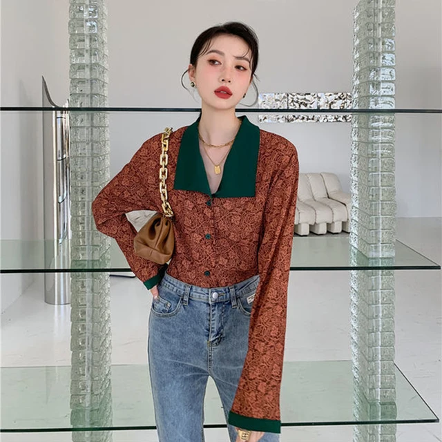 Suninbox 2023 Women's Spring Summer 100% Cotton Shirts Office Lady Casual Oversized Crepe Shirts White Long Sleeve Loose Blouse