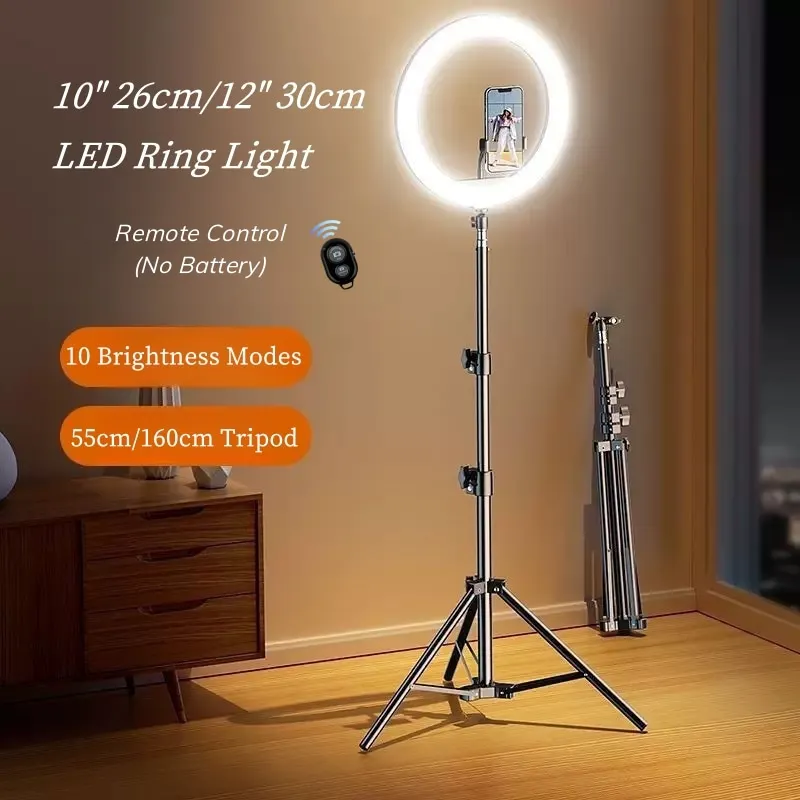ضوء حلقة LED مقاس 10 بوصة و12 بوصة مع حامل، ضوء حل...