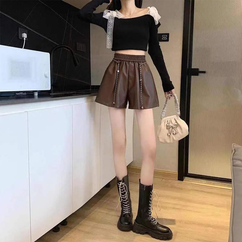 Autumn New Black High Waist Shorts Solid Color All-match Plus Size Trend Wide Leg Pants Fashion Street Casual Women Clothing