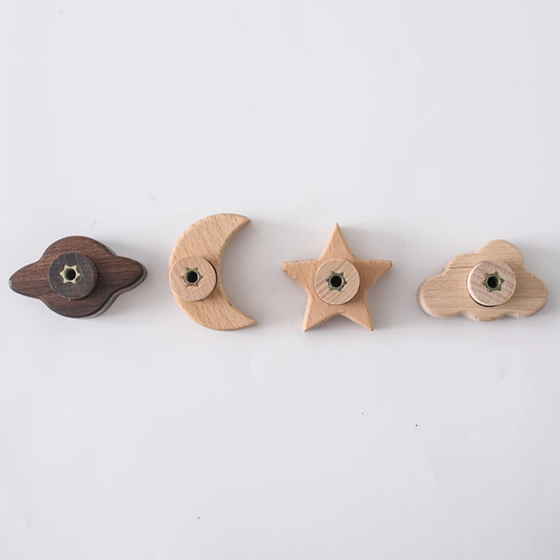 Star Moon Wooden Drawer Knob Cupboard Furniture Drawer Pulls Handles Screws Cartoon Celestial Cloud Dresser Knob Houseware