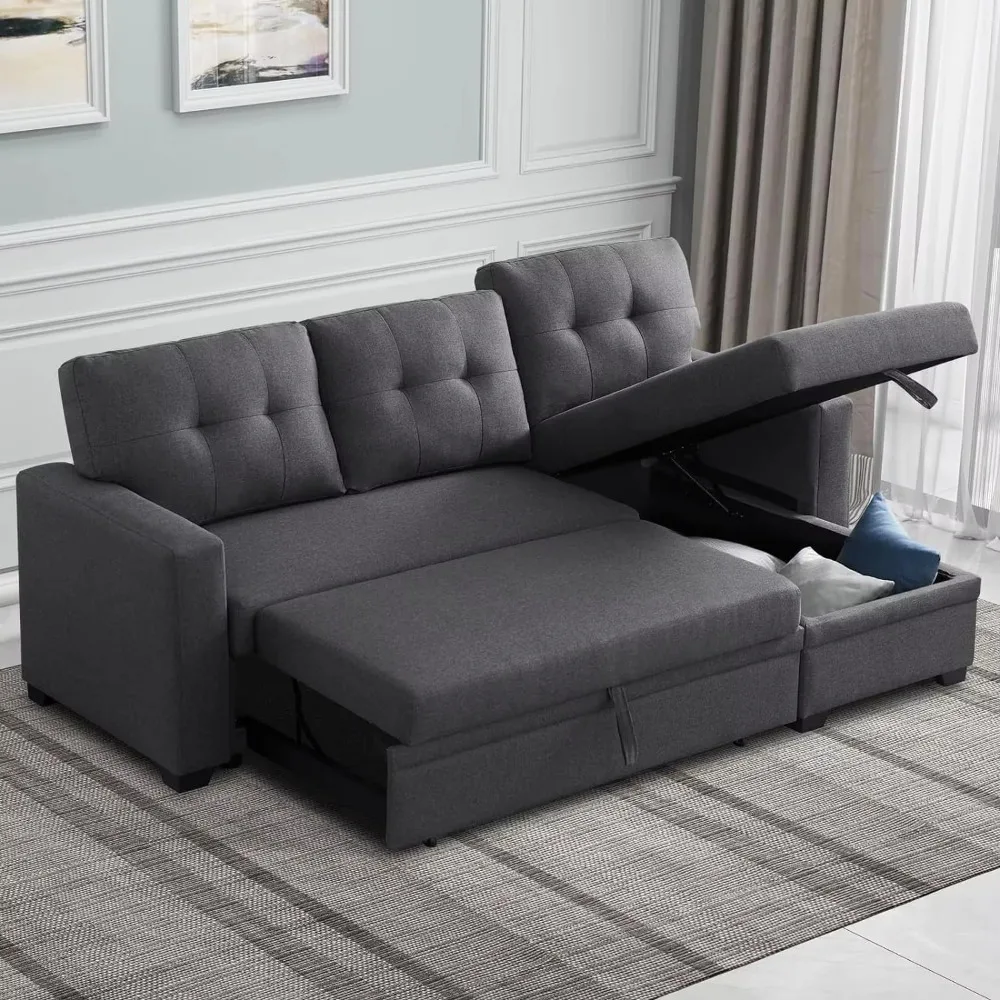 Reversible Sectional Sofa Couch, Sleeper Sofa Bed With Storage Chaise Pull Out Couch Bed For Living Room | Hidden Stroge
