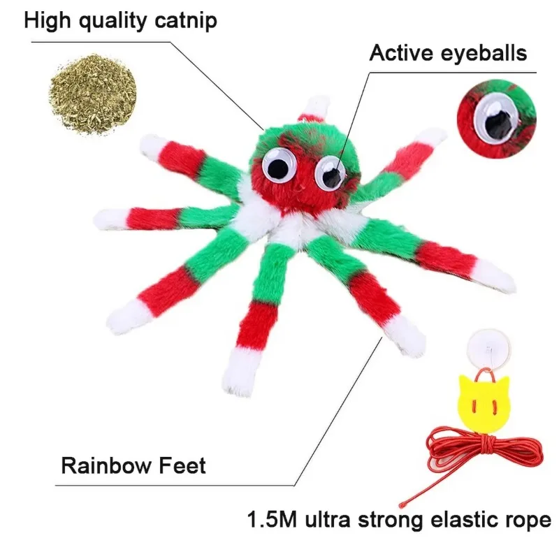 Adjustable Sound Octopus Cat Toy Mint Plush with 1.5ft Elastic Rope Interactive Pet Supplies for Cute Design Cats Playing Toy