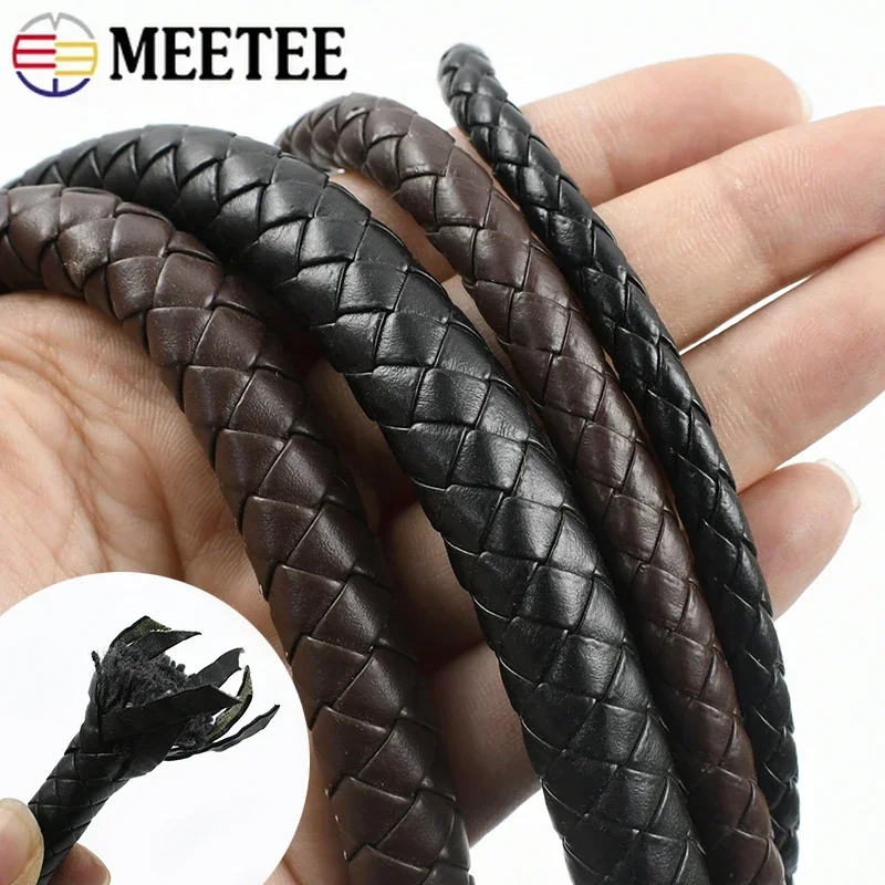 PU Leather Braided Cord Round Rope DIY Jewelry Making Keychain Bracelet Craft Supplies 5Meters 3-10mm Black Coffee Macrame