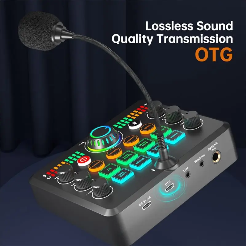 라이브 사운드 카드 무선 블루투스 리버브 조정 사운드 보드(RGB 포함) 마법의 음성 변경 기능 포함