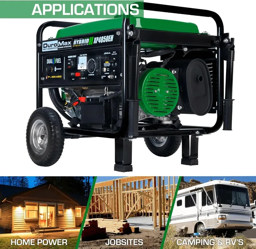 Generator-4850 Watt Gas or Propane Powered Electric Start-Camping RV Ready 50 State Approved Dual Fuel Portable Generator Green