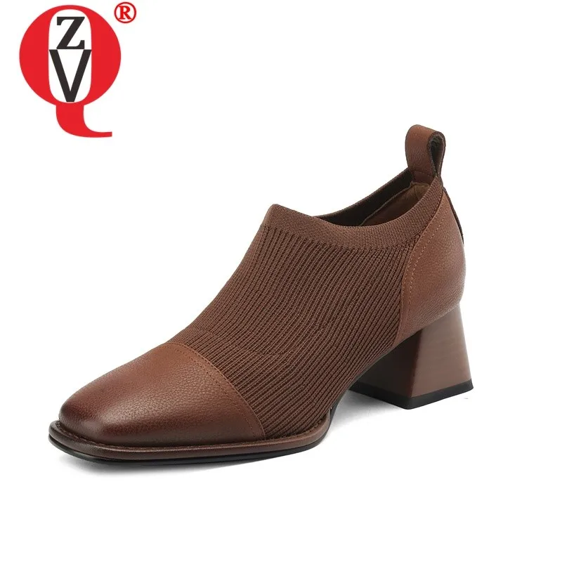 

ZVQ Round Toe Good Quality Drop Mid Heel Casual Pumps Woman Autumn New Style Office Ladies Slip-On Dress Footwear Brand Shoes