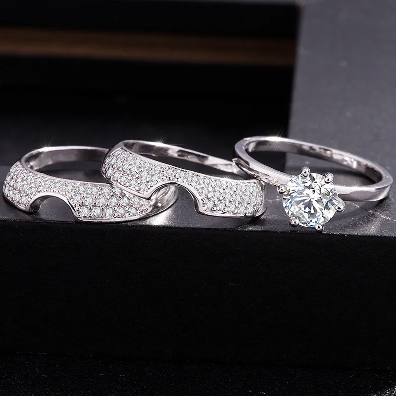 3 pieces/sets of original design fashionable heart-shaped romantic lady Ring Jewelry zircon Party Gift engagement ring