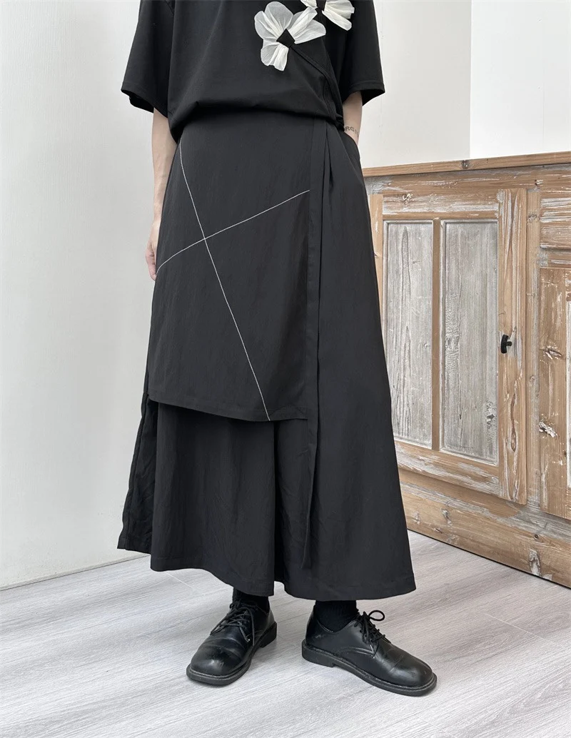 Summer Thin Pantskirt Straight Two-Way Duplex Cropped Wide-Leg Pants Irregular High Waist Loose Culotte