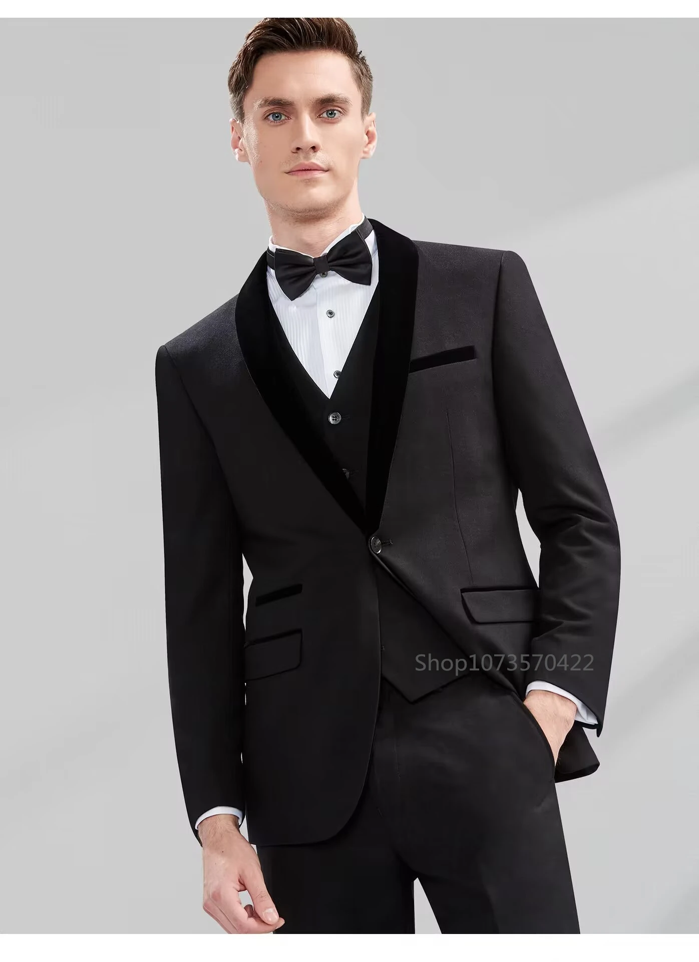 Men Wedding Suits Slim Fit Shawl Lapel One Buttons Jacket Vest Pants 3 Pieces Sets Smart Casual Groom Tuxedos for Party Prom