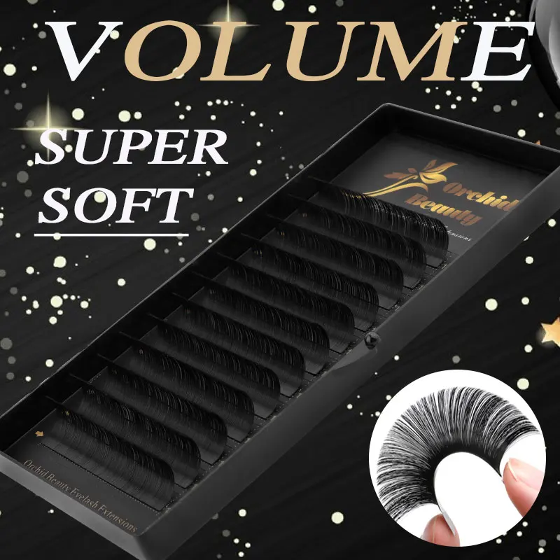 Orchid Beauty Wholesale 12Rows Classic Lash Extensions Custom Brand Single Eyelash Premium RussianVolume Eyelash Extensions Fans