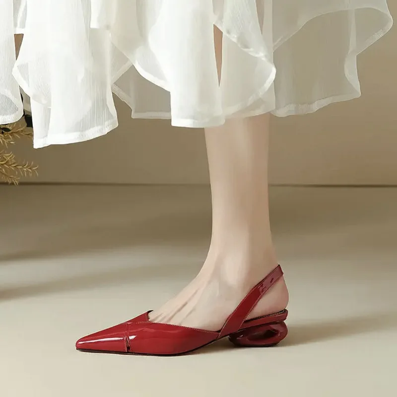 Women Sandals Sexy Pointed Toe Heels Shoes Dress Slingback Luxury Slippers Summer Chunky Flip Flops Pumps New Mujer Slides