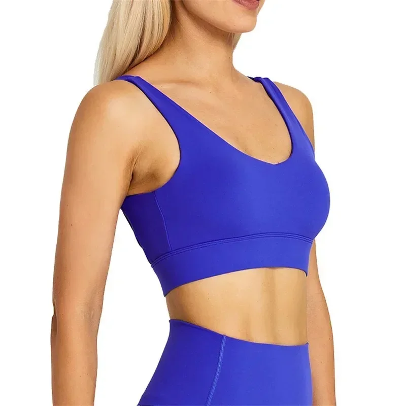 Lemon Women Fitness Bra Tight Sport Tank Top Tight Gym Underwear Yoga Vest Back Cross Shoulder Strap Chest Pad
