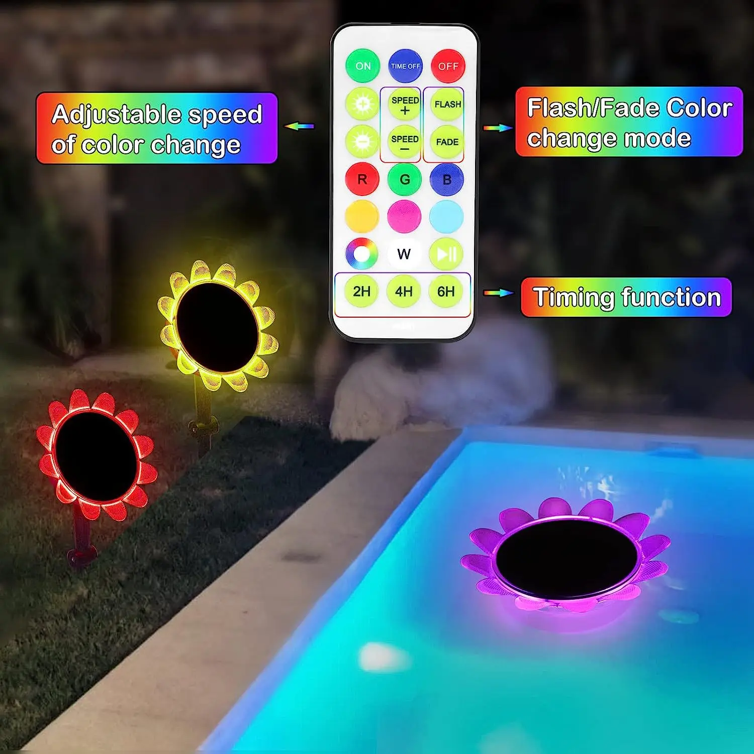 Description Picture 3 of itemSolar Powered LED Flower Light Artificial Lotus Shape Floating Fountain Pond Garden Swimming Pool Lamp lawn Led Night Light