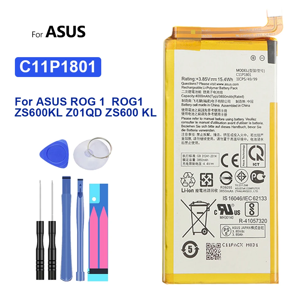 

Replacement Mobile Phone Battery For C11P1801 4000mAh For ASUS ROG 1 ROG1 ZS600KL Z01QD ZS600 KL Smartphones Batteries