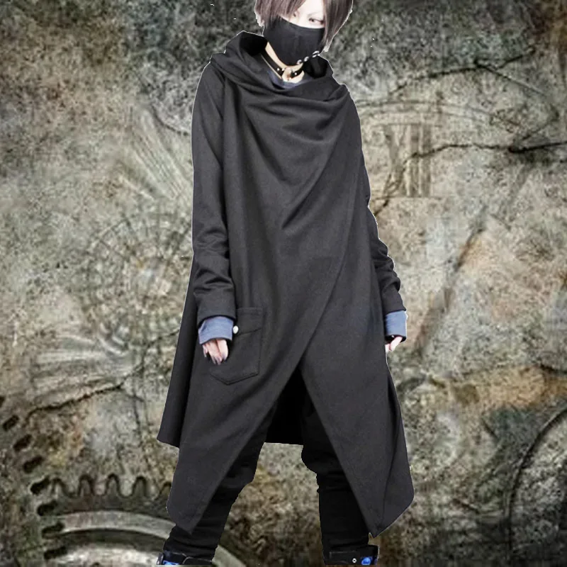 Autumn Japanese Retro Punk Dark Men's Women's length Coat Jacket Windbreaker Smock Asymmetrical Fashion Men's clothing