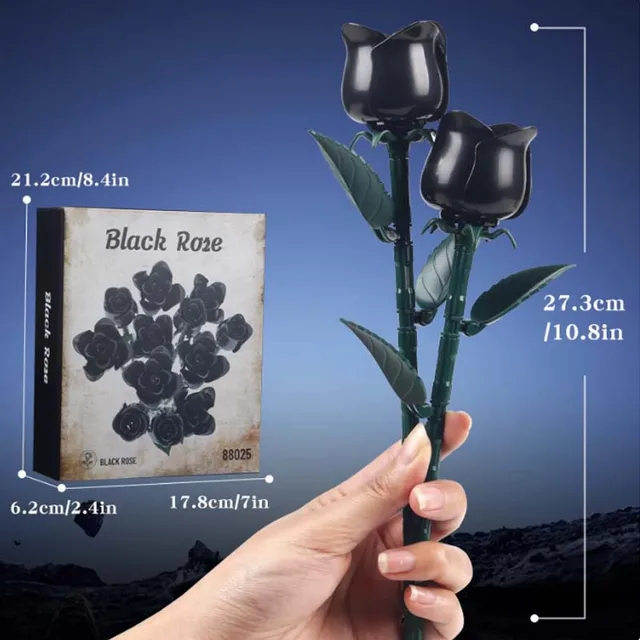Black Roses Bouquet Building Set - Artificial Gothic Flowers Botanical Collection - DIY Fake Roses Home Decor