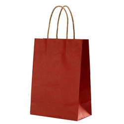 Set of 10 Reusable Kraft Paper Gift and Shopping Bags - 15x21x8cm (Wine red)
