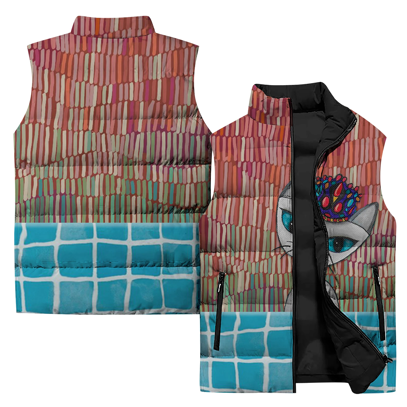 thumbnail image 1 of Chaleco sin mangas con estampado de gato personalizado para hombre Chalecos modernos y versátiles, cómodos y elegantes para hombres Chaquetas de invierno para hombres, 1 of 4