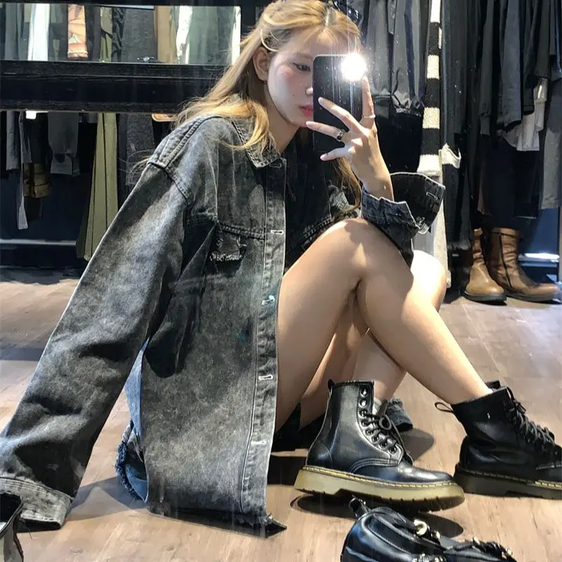 

2023 New American Style Retro Old Denim Loose Jacket Ins Trend Free Shipping