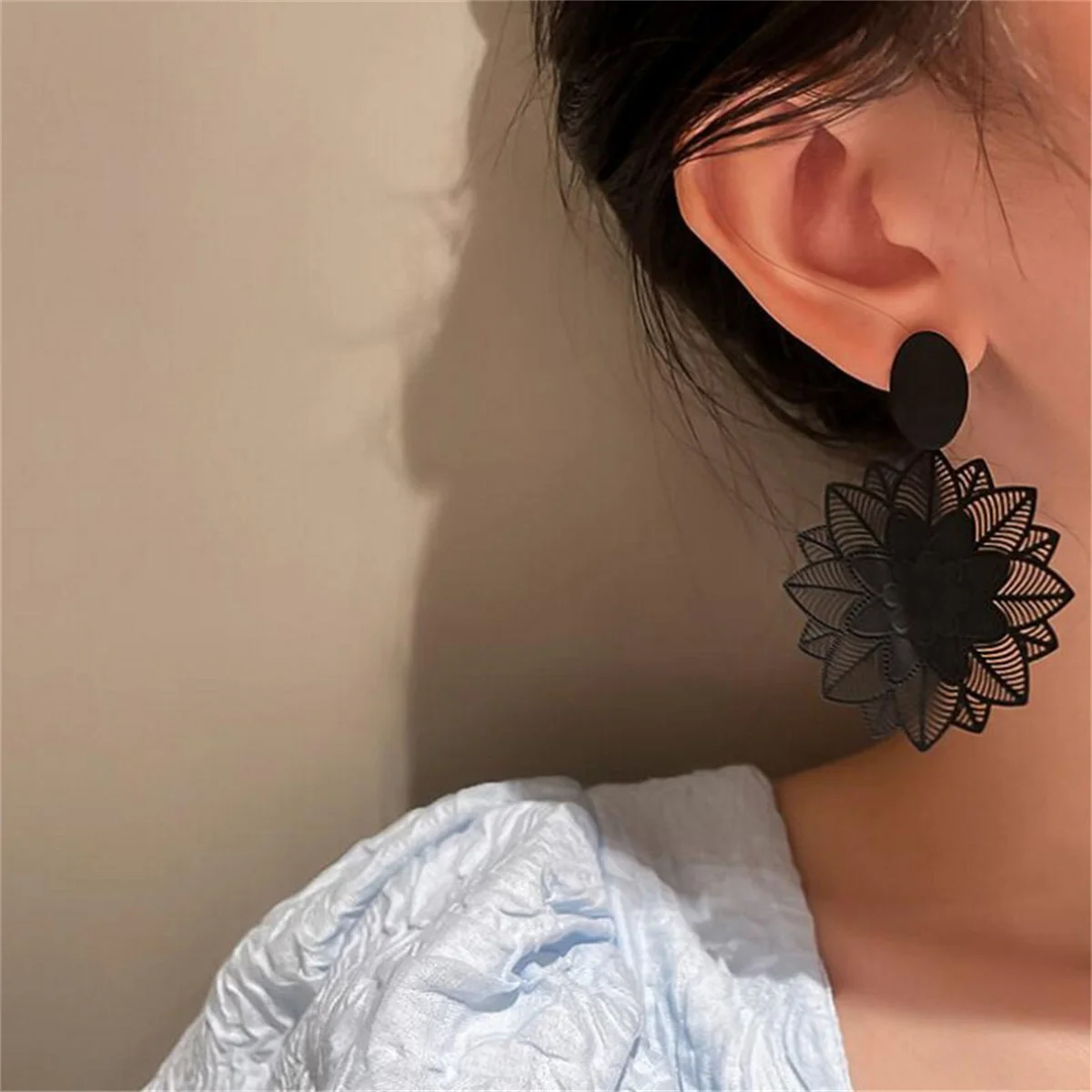 Vintage Punk Flower Drop Earrings For Women Exaggerated Gothic Geometric Butterfly Heart Wings Earring Party Jewelry Drop Earrings