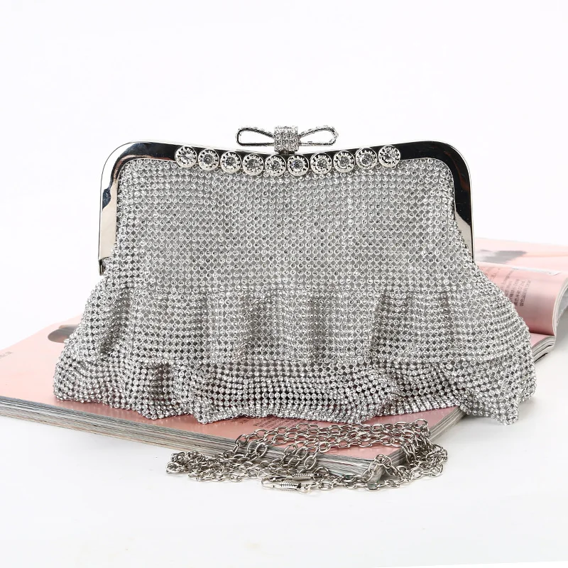 

Luxury Diamonds Knot Handle Evening Bags Designer Women Handbag Shinny Rhinestones Mesh Clutch Bag Party Small Tote Purses