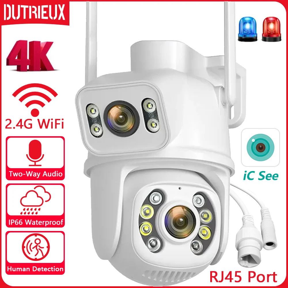 

8MP WiFi Camera PTZ Dual Screen AI Auto Tracking Night Vision CCTV Surveillance Camera Outdoor 4K Security IP Camera iCSee App