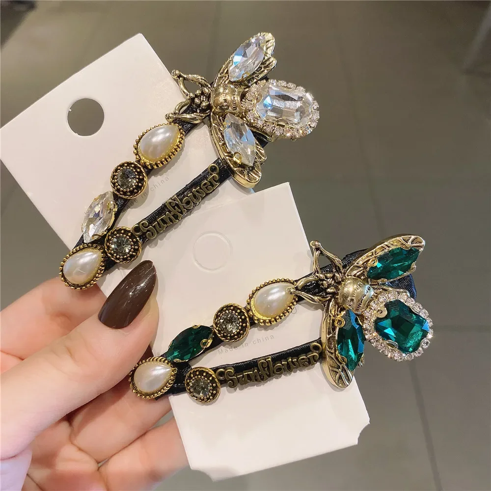 Bee Sunflower Hairpin Green Crystal Hairpin Women Handmade Hair Clips Jewelry Accessories hair accessory hair clip jewelry accessories
