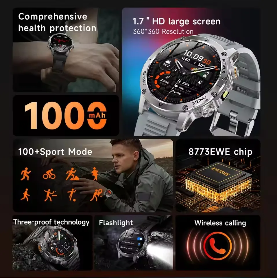 T-Rex 3 Military Grade 1000mAh Battery Smart Watch IP68 Waterproof GPS Bluetooth call AMOLED HD Men Sports 2025 New Smartwatch view 5