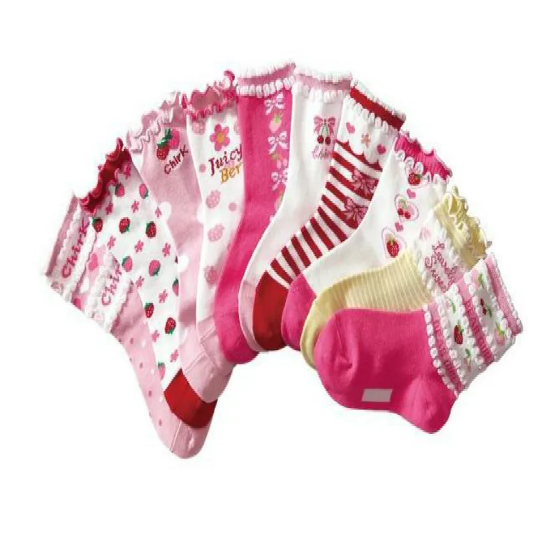 

Spring Summer Pure Cotton Strawberry Bowknot Pinkgirl Baby Sock Temperament Princess Children's Socks 10pair/lot