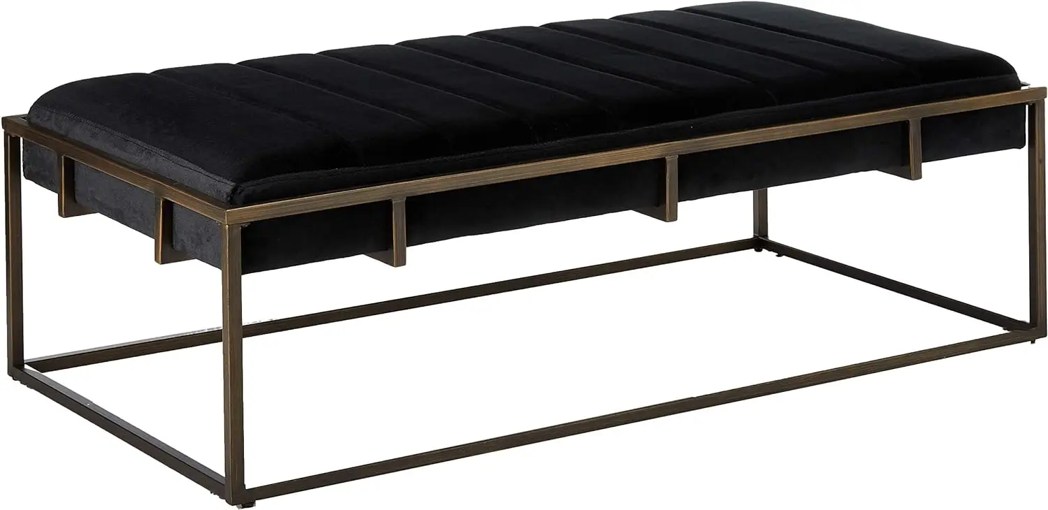 

Modern Velvet Ottoman Bench with Brass Finish, Black