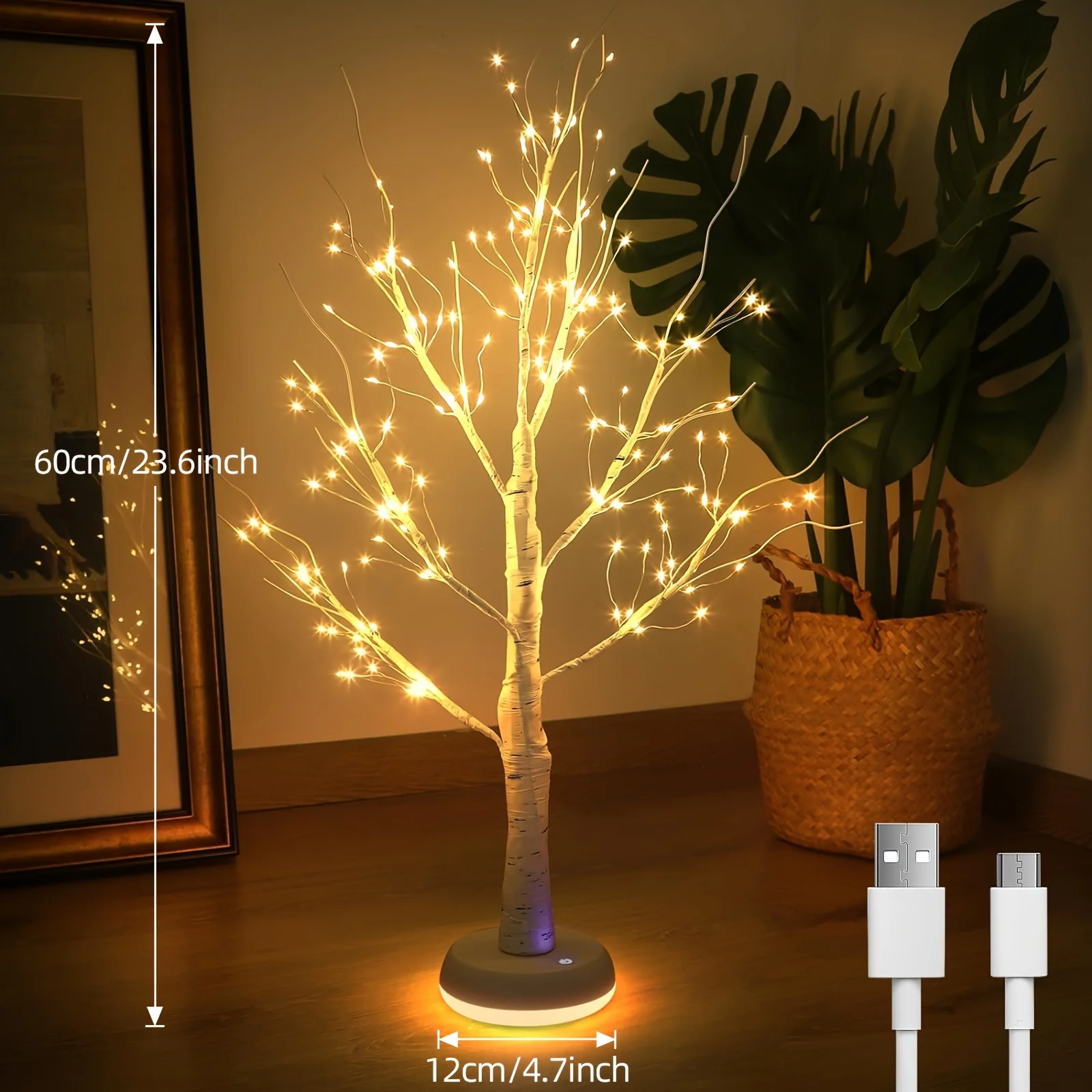 

Lighting Desktop Birch Tree With Luminous Base, Rechargeable USB Tree Light, Indoor Birch Tree For Wedding Holiday Home Christma