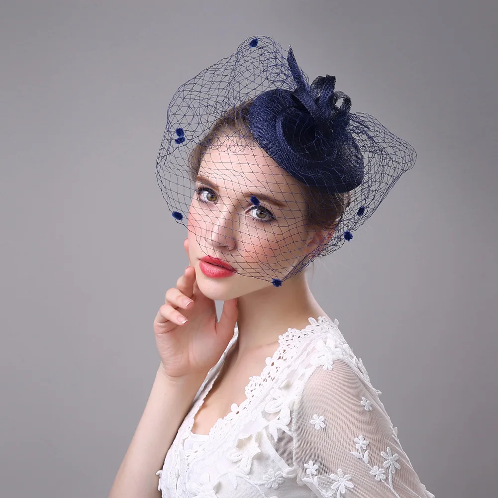 Wedding Accessory Vintage Flower Feather Grenadine Linen Bridal Hat/Photo Props/Formal Dress Top Hat 1003
