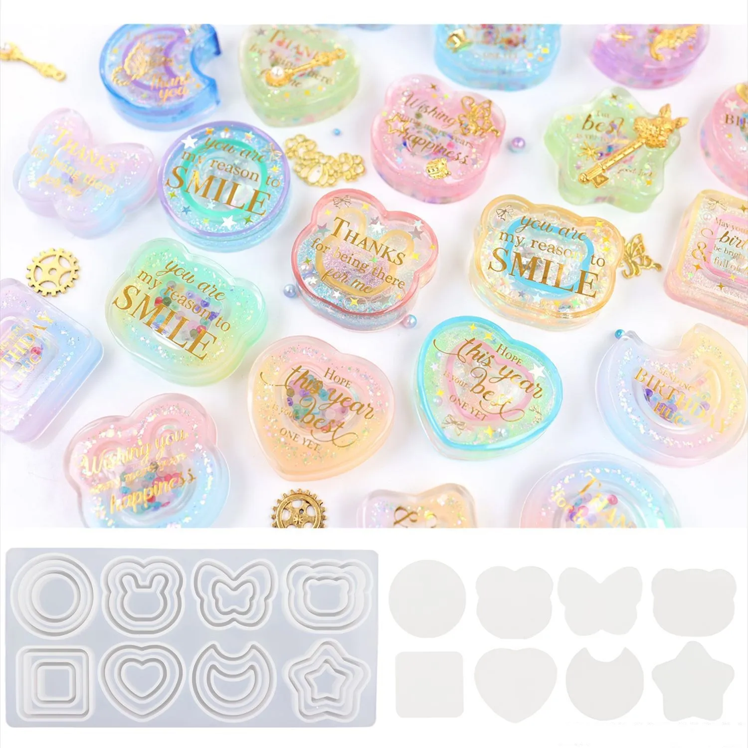 

DIY Crystal Epoxy Resin Quicksand Silicone Mold Double Layer Keychain Pendant Jewelry Molds Mirror Casting Shaker Mold