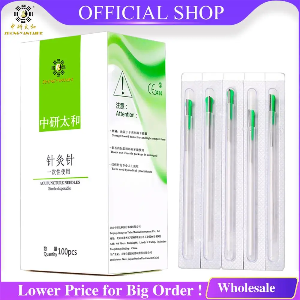 100 PCS ZHONGYAN TAIHE Acupuncture Needle Sharp Disposable Sterile Beauty Massage Each Needle with Indivual Guide Tube Therapy