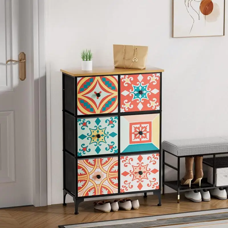 

68x30x103cm 6 Chest Of Drawers Colorful Painted Fabric Storage Tower Dresser For Closet Nursery Living Room Bedroom Furniture