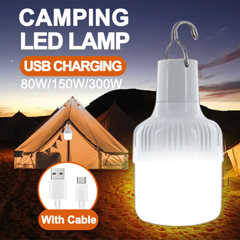 1-2pcs Outdoor Camping LED Lamp USB Rechargable Emergency Bulb Portable Hanging Hook Night Lights Energy-saving Camping Lamps