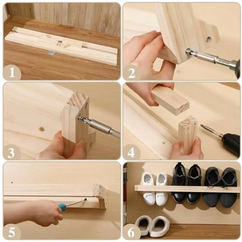 4 Pcs Wall Mounted Shoe Rack Organizer Space Saving Durable Wood Hanging Holder Footwear Storage Rackbasket Organizer Bouquet 4