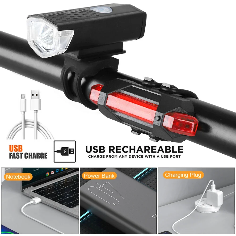 USB Rechargeable Bike Light Set Front Light With Taillight 3 Modes Easy to Install For Bicycle Accessories bicycle lights