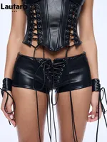Shorts micro mini en cuir PU noir sexy Lautaro Printemps-Été pour femme, taille basse, style punk, vêtements Alt Gyaru, streetwear, basiques 1