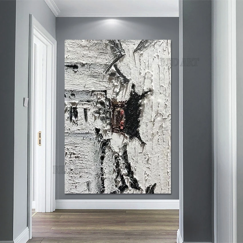 

Black White Thick Acrylic Canvas Painting Art Handmade Abstract Texture Oil Painting Hotel Corridor Decorative Large Murals Art