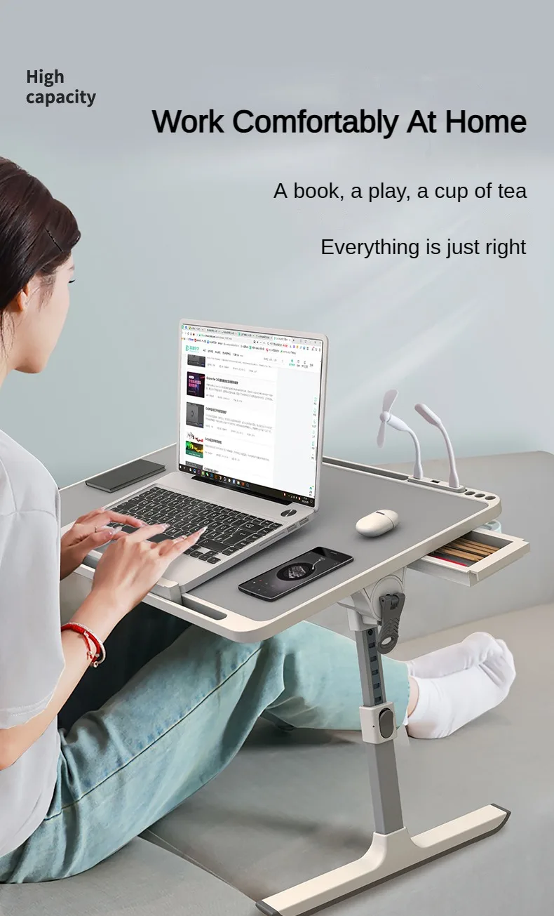 Description Picture 6 of itemFoldable Lift Laptop Desk with Pen Holder, Gaming Desk with Radiator, Adjustable Reading Table, Bed Table for Breakfast Study