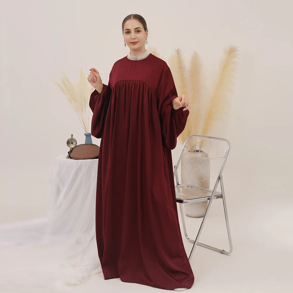 Prayer Abaya Islam Arab Casual Loose Women Maxi Dress 2023 New Autumn Solid Round Collar Long-Sleeved Turkey Ladies Swing Robe